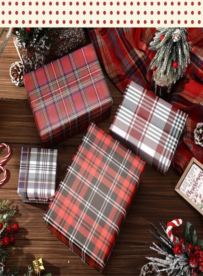 Watersay 12 Sheets Tartan Plaid Christmas Wrapping Paper 20 x 28 Inches Gift Wrap Packaging Red Black White and Green Tartan Wrapping Paper for Holiday Christmas Birthday Party Supplies - Image 3